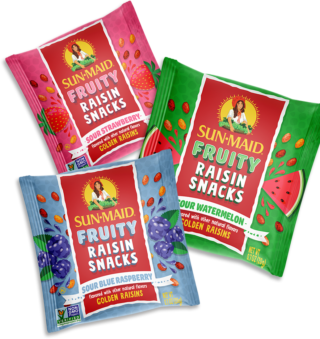 Blue Raspberry, Strawberry, and Watermelon raisin candy